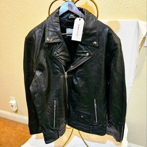 Topman Black Leather Moto Jacket xxl